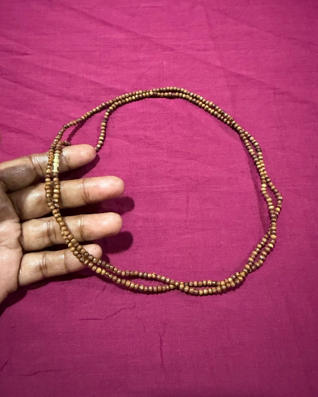 Original 2 Round Brown Tulsi Kanthi Mala with Round Beads showcasing its round beads and traditional style