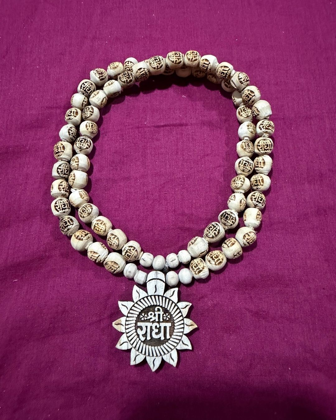 Shri Radha Locket Mala by Shyama Tulsi Mala (STM), traditional devotional Mala with Shri Radha locket for spiritual wear