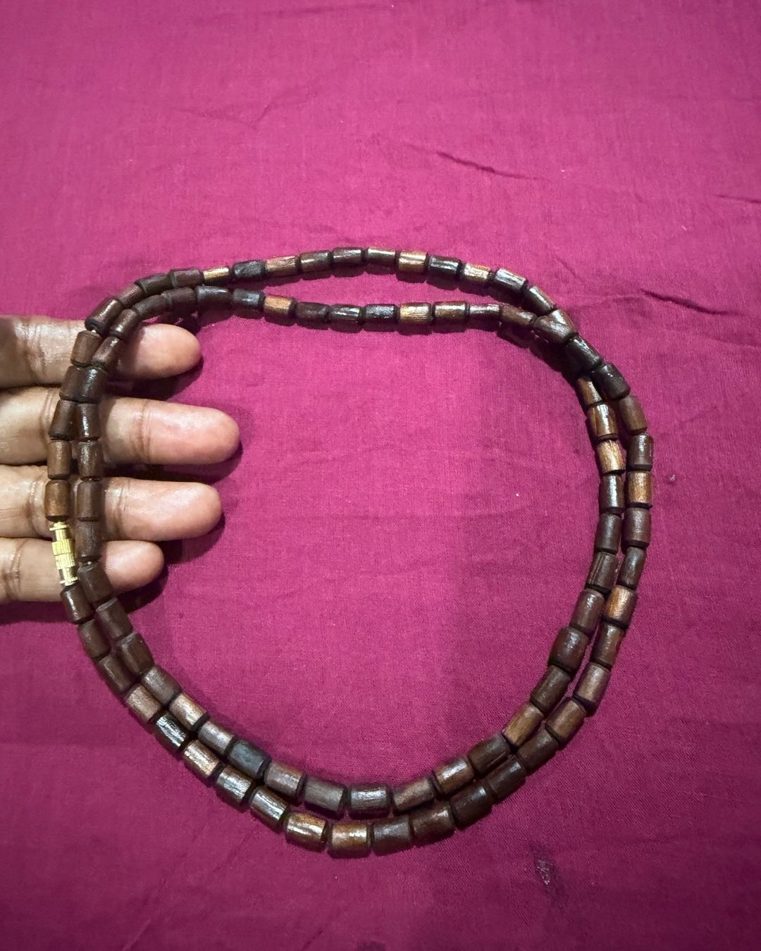 Original 2 Round Black Tulsi Kanthi Mala with Cylindrical Beads featuring a traditional spiritual style