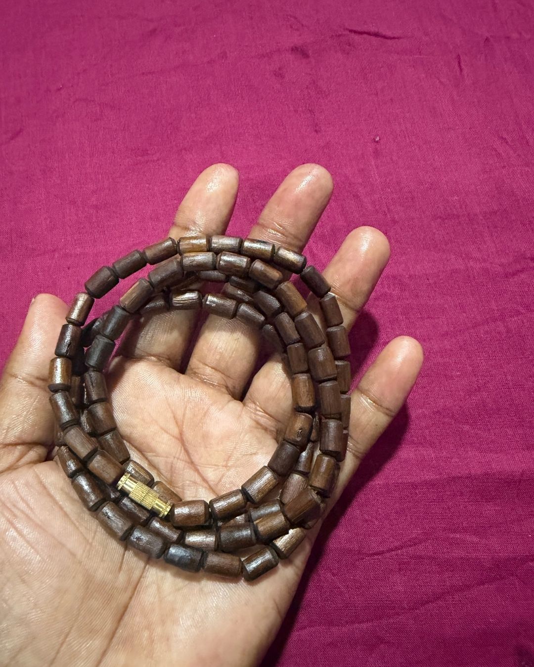 Original 2 Round Black Tulsi Kanthi Mala with Cylindrical Beads showcasing its distinctive black Tulsi design