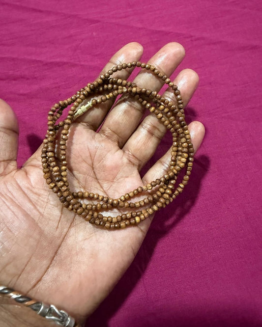 Original 2 Round Brown Tulsi Kanthi Mala with Round Beads highlighting its brown Tulsi appearance