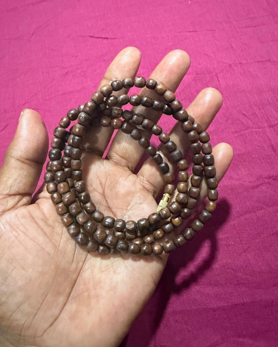 Original 2 round Dark Brown Tulsi Mala with Round Beads highlighting the dark brown colour and round beads