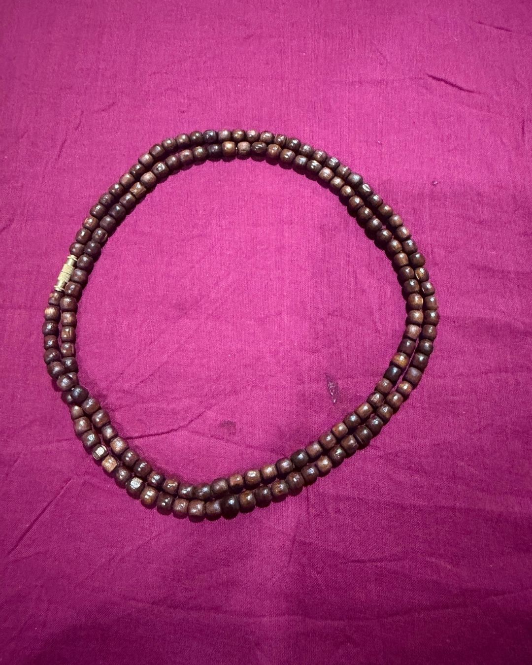Original 2 round Dark Brown Tulsi Mala with Round Beads in a traditional Tulsi design