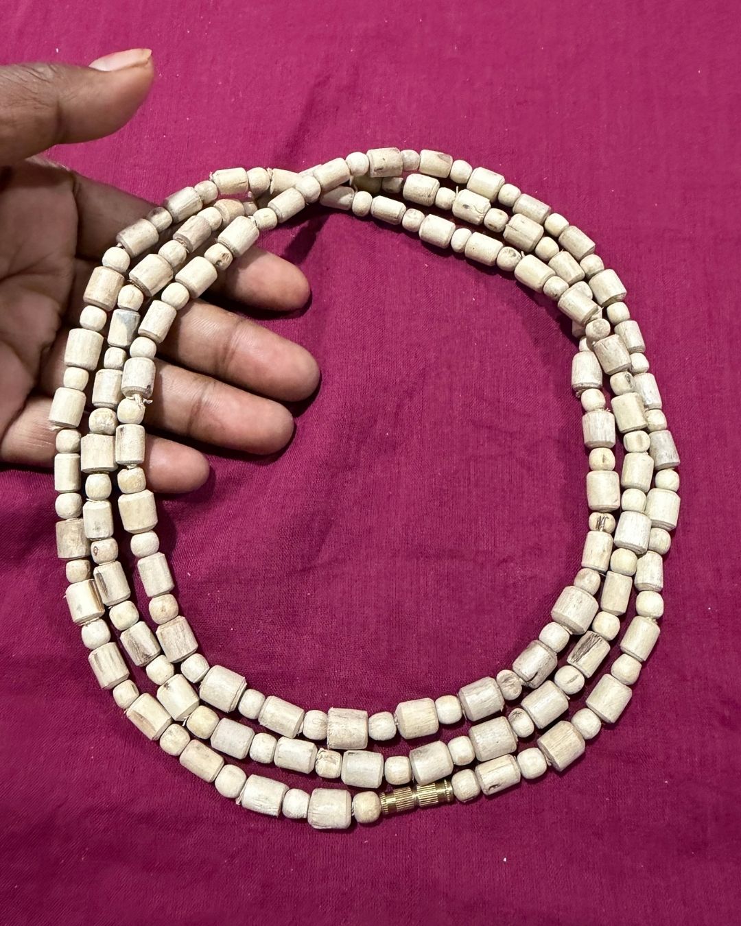 Original 3 Round Tulsi Kanthi Mala with Round and Cylindrical Beads made from natural Tulsi wood