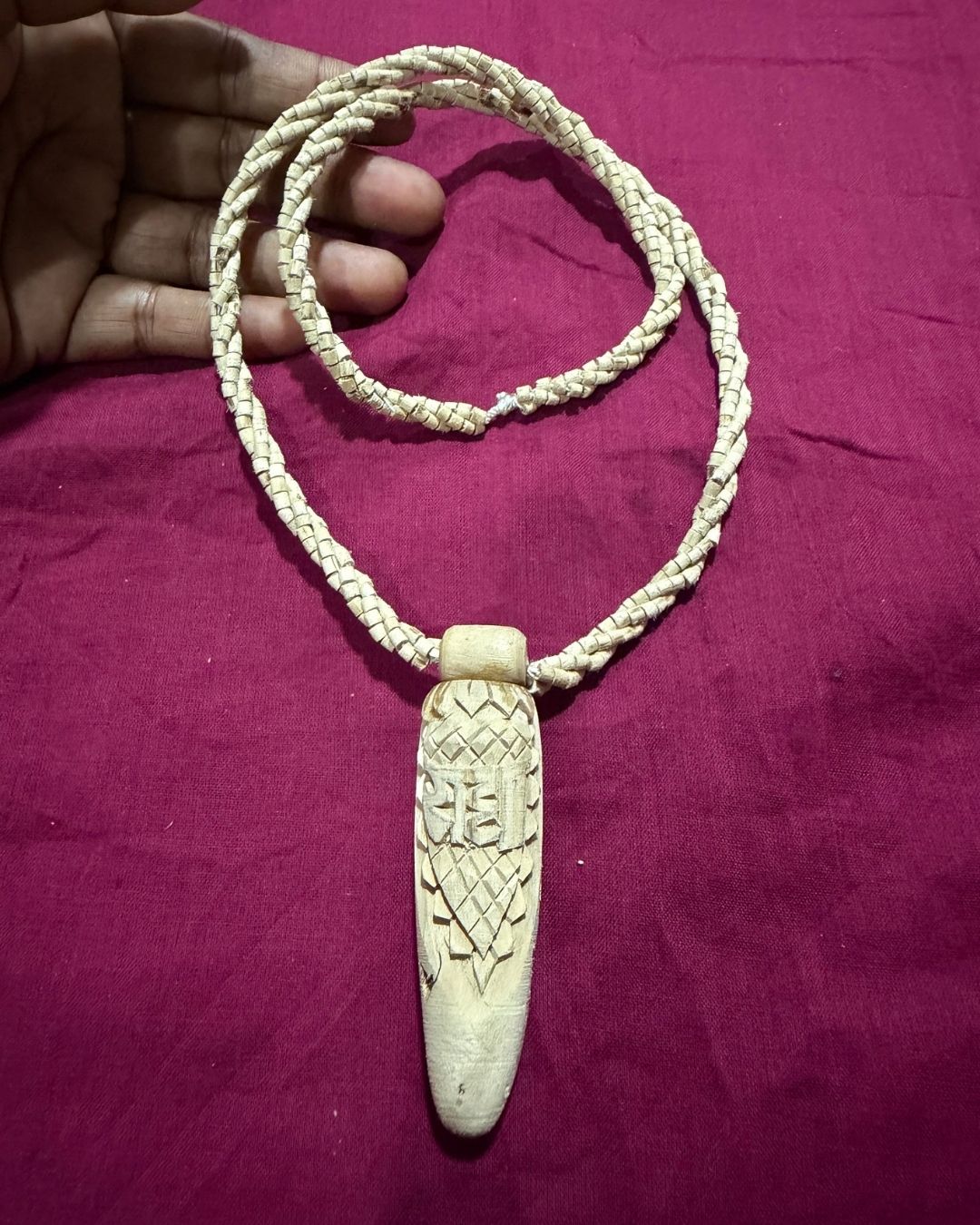 Original Radha 3 Layer Tulsi Mala worn around the neck with sacred pendant